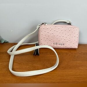 G by Guess Pink and White Wallet Crossbody Bag with Textured Design